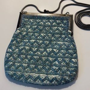 BLUE BEADED HANDBAG